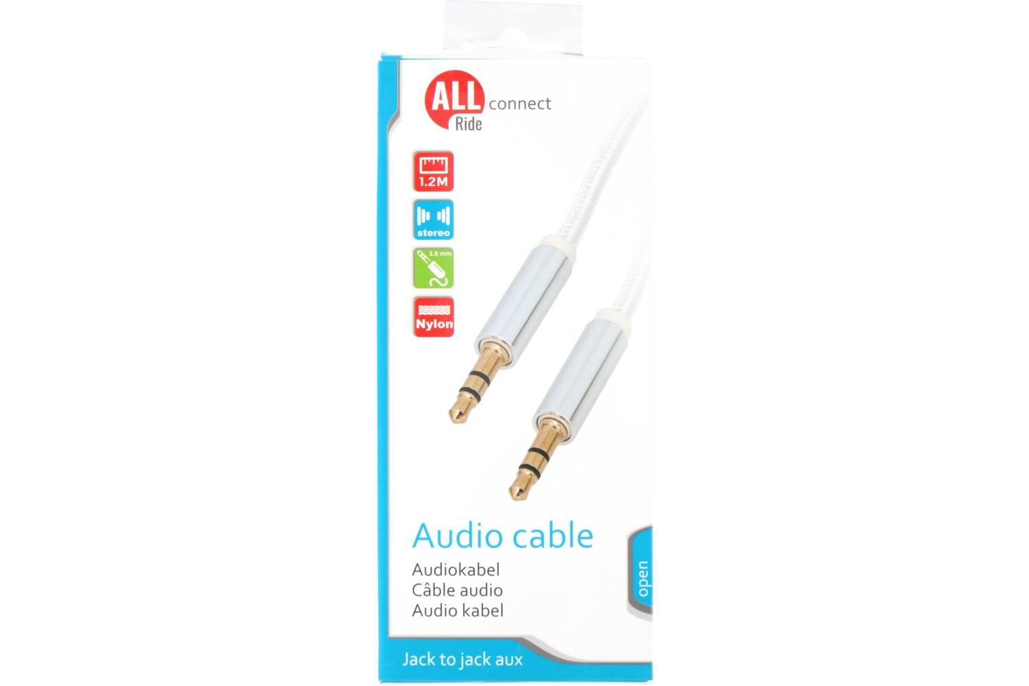 Audiokabel, ALLRIDE Connect, 3,5mm, 120cm, wit, nylon 2
