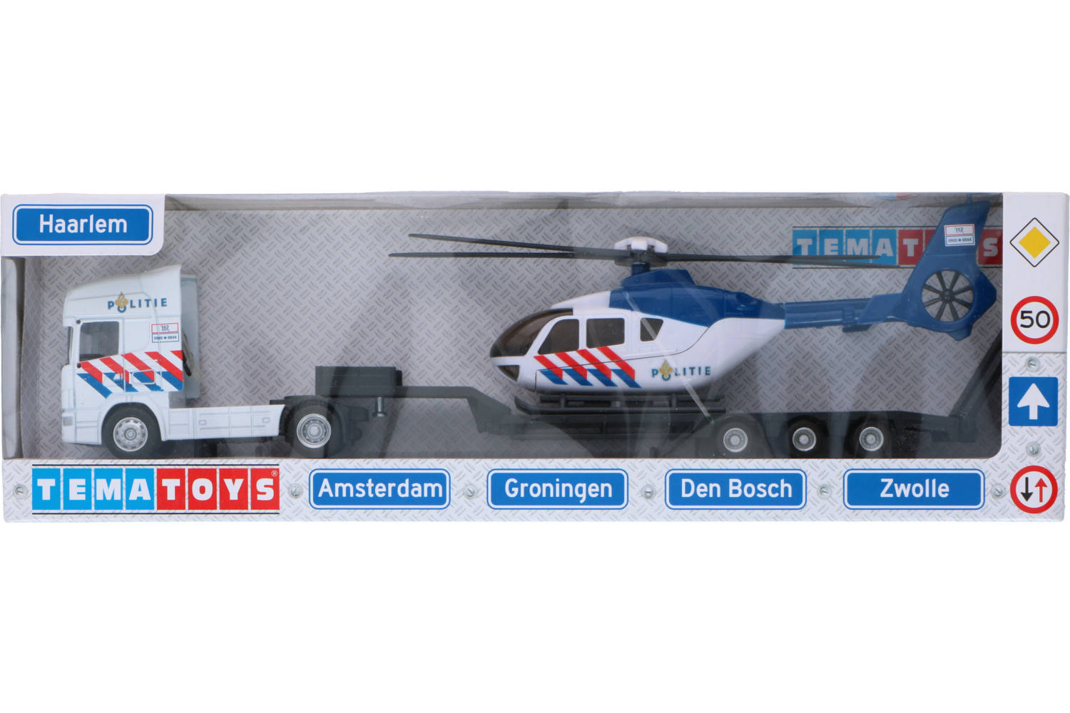 Speelgoed, Tematoys, Die-cast vrachtwagen met helikopter - politie 2