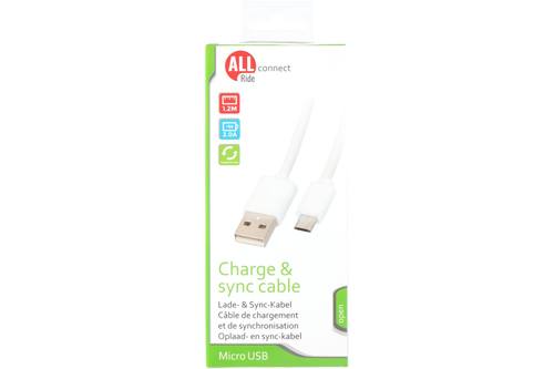 Sync- en oplaadkabel, ALLRIDE Connect, 2.0A, USB A tot micro, wit, 120cm, PVC 1