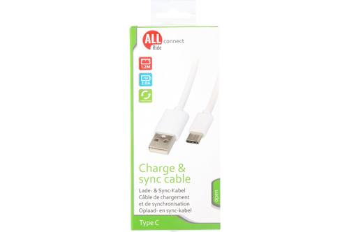 Sync- en oplaadkabel, ALLRIDE Connect, 2.0A, USB - C, PVC, wit, 120cm 1