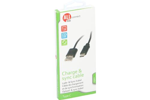 Sync- en oplaadkabel, ALLRIDE Connect, 2.0A, USB A tot C, zwart, 120cm, PVC 1